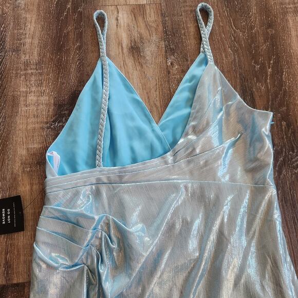 Retrofete Yesi Dress in Blue Silver XXL NWT Metallic Maxi Spaghetti Straps - Picture 8 of 13